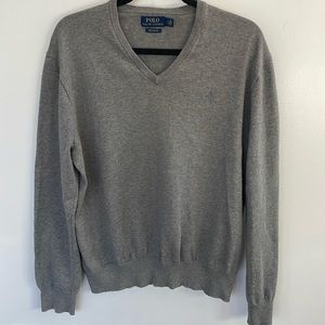 Men’s Polo Ralph Lauren gray V-neck preppy 90’s Pima cotton long sleeve sweater